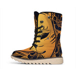 Japanese Fox Mask Print Winter Boots