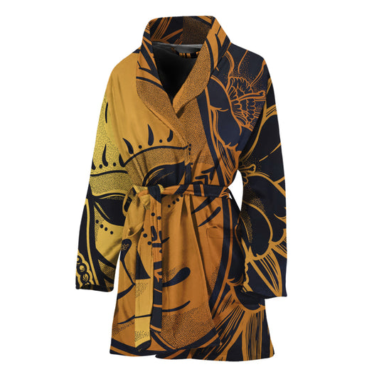 Japanese Fox Mask Print Women's Bathrobe