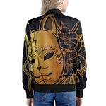 Japanese Fox Mask Print Women's Bomber Jacket