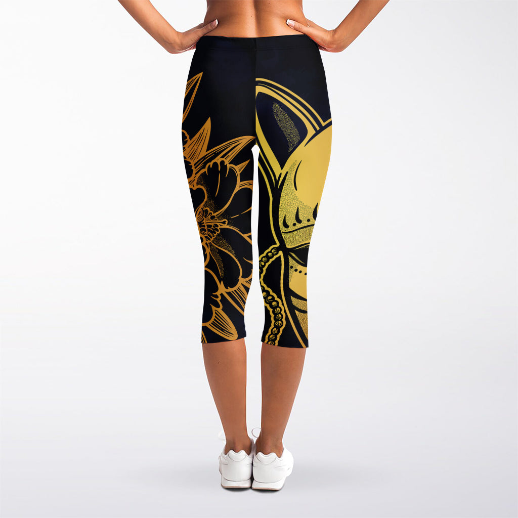 Japanese Fox Mask Print Women's Capri Leggings