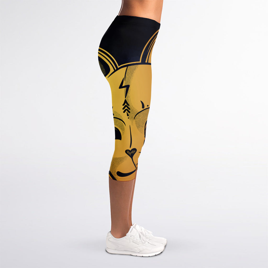 Japanese Fox Mask Print Women's Capri Leggings