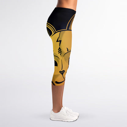 Japanese Fox Mask Print Women's Capri Leggings