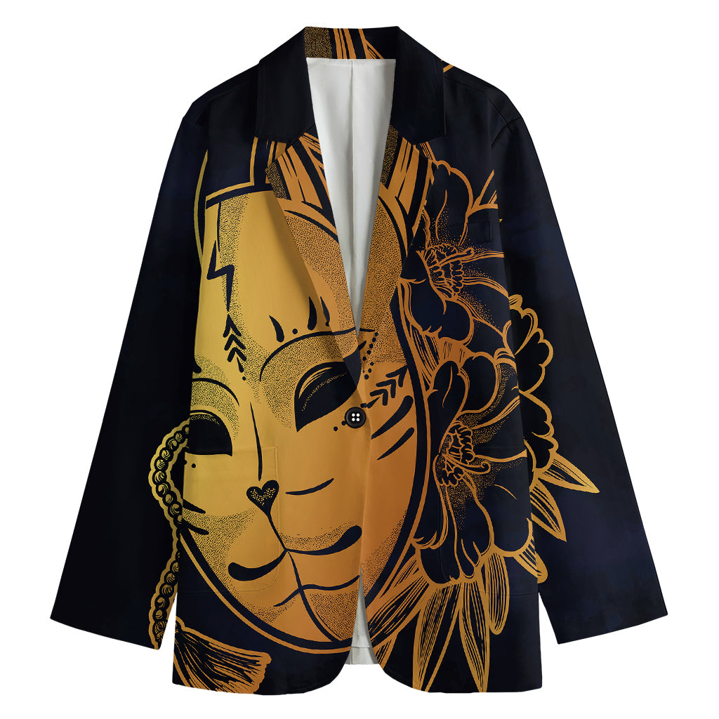 Japanese Fox Mask Print Women's Cotton Blazer