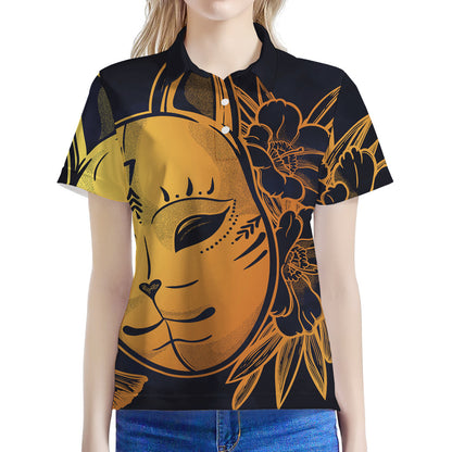 Japanese Fox Mask Print Women's Polo Shirt