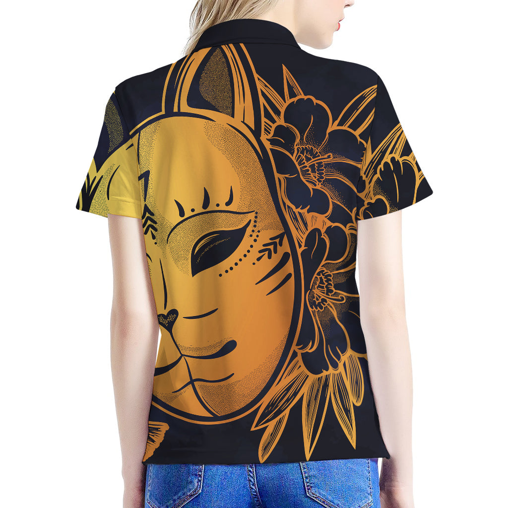 Japanese Fox Mask Print Women's Polo Shirt