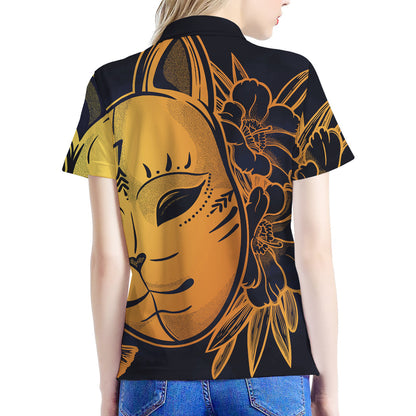 Japanese Fox Mask Print Women's Polo Shirt