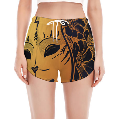 Japanese Fox Mask Print Women's Split Running Shorts