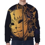 Japanese Fox Mask Print Zip Sleeve Bomber Jacket