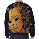 Japanese Fox Mask Print Zip Sleeve Bomber Jacket