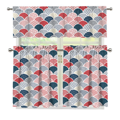 Japanese Geometric Pattern Print 3 Piece Kitchen Curtains