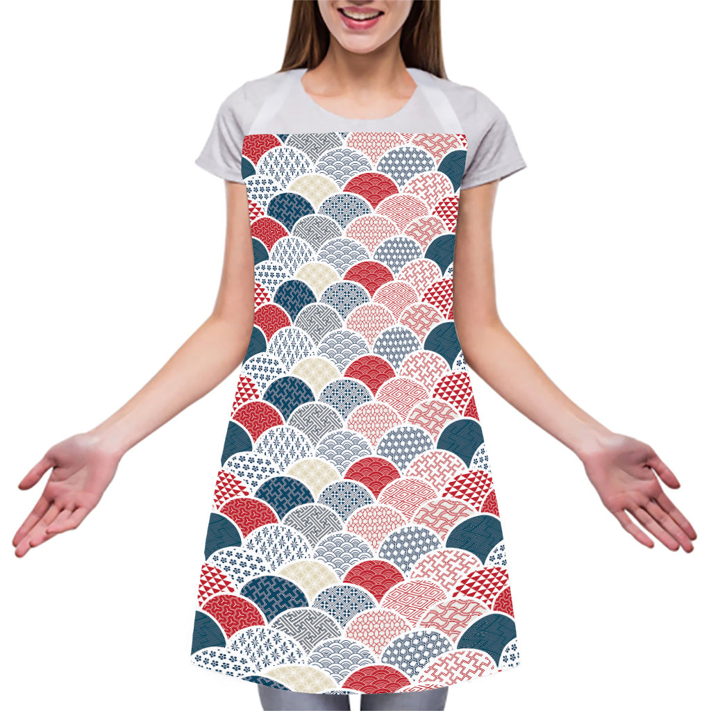 Japanese Geometric Pattern Print Adjustable Apron