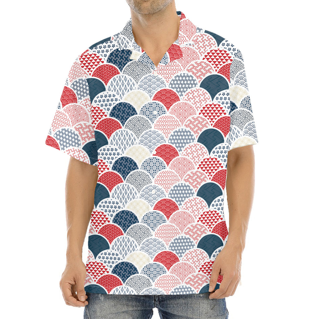 Japanese Geometric Pattern Print Aloha Shirt