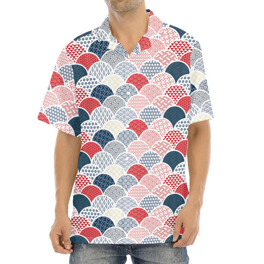Japanese Geometric Pattern Print Aloha Shirt