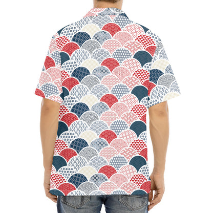 Japanese Geometric Pattern Print Aloha Shirt