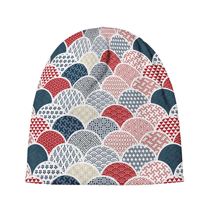 Japanese Geometric Pattern Print Beanie