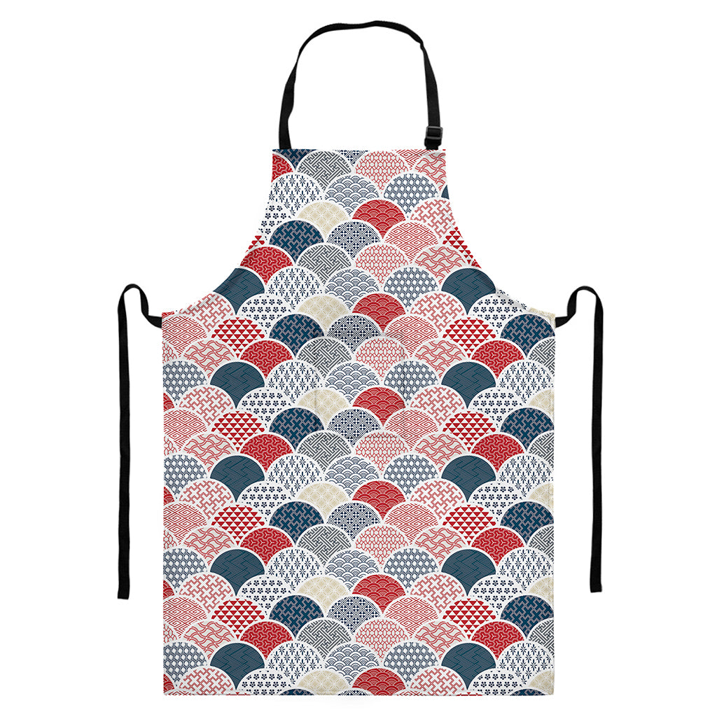 Japanese Geometric Pattern Print Bib Apron With Pocket