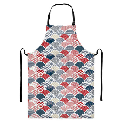 Japanese Geometric Pattern Print Bib Apron With Pocket
