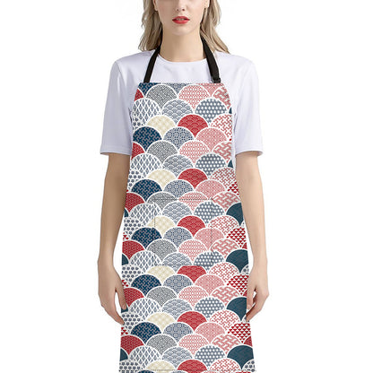 Japanese Geometric Pattern Print Bib Apron With Pocket