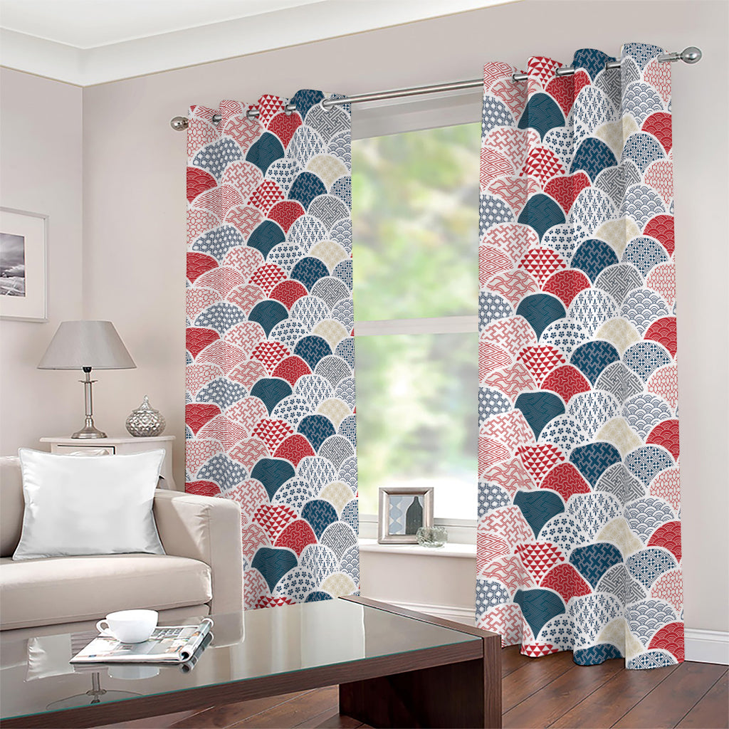 Japanese Geometric Pattern Print Blackout Grommet Curtains