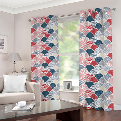 Japanese Geometric Pattern Print Blackout Grommet Curtains