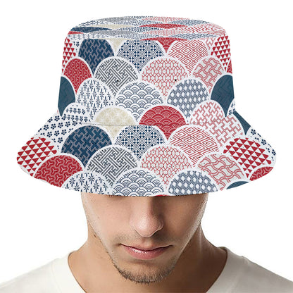 Japanese Geometric Pattern Print Bucket Hat