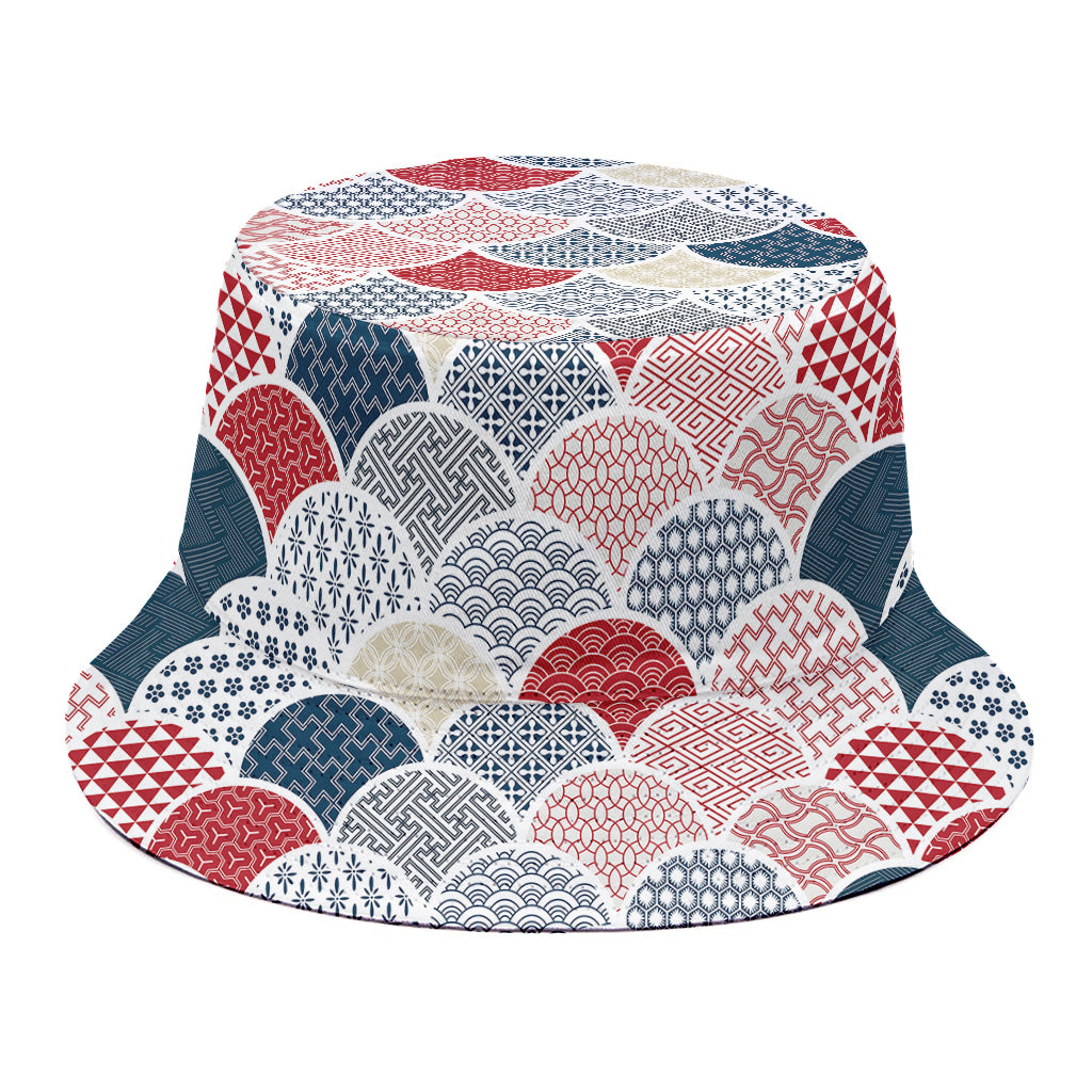 Japanese Geometric Pattern Print Bucket Hat