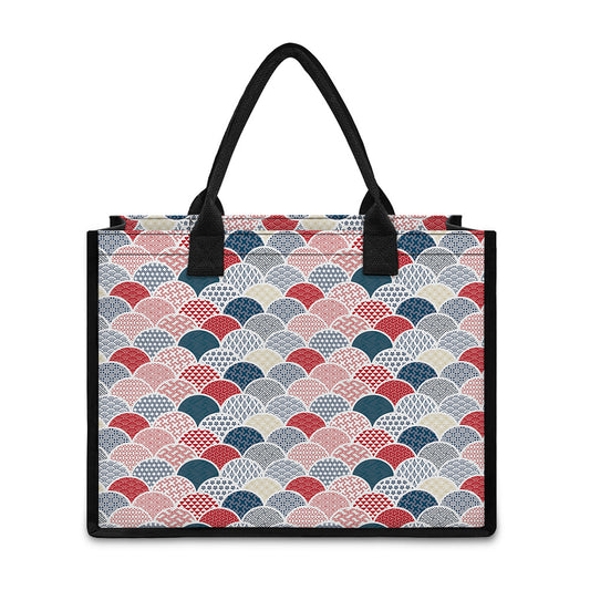 Japanese Geometric Pattern Print Canvas Tote Bag