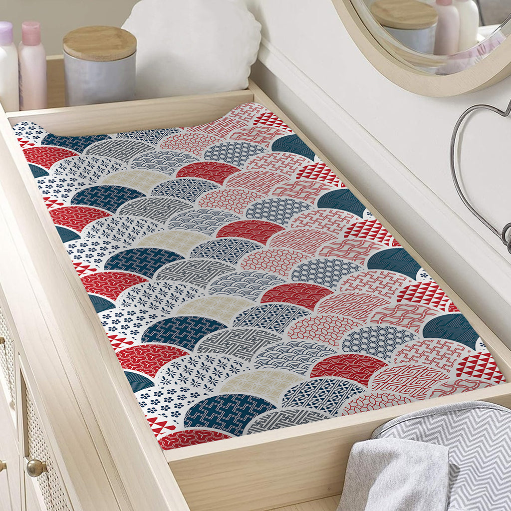 Japanese Geometric Pattern Print Changing Pad Cover