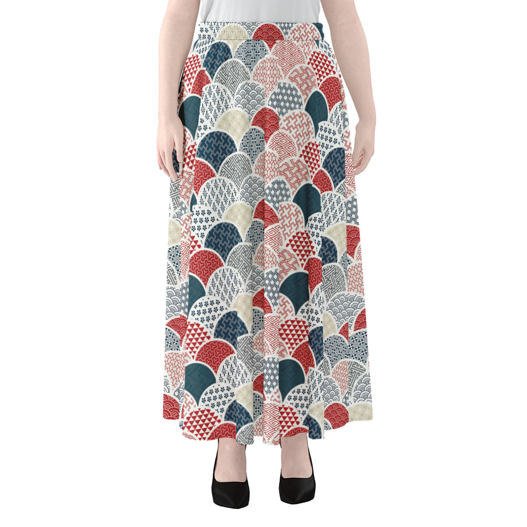 Japanese Geometric Pattern Print Chiffon Maxi Skirt