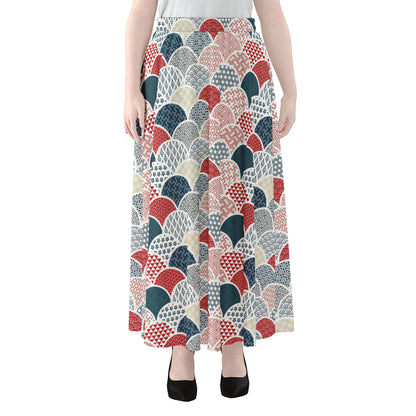 Japanese Geometric Pattern Print Chiffon Maxi Skirt