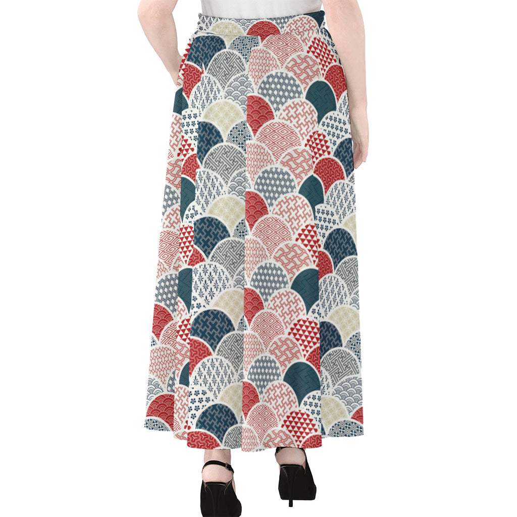 Japanese Geometric Pattern Print Chiffon Maxi Skirt
