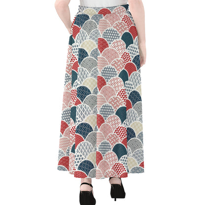 Japanese Geometric Pattern Print Chiffon Maxi Skirt