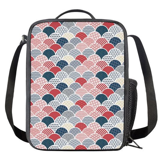 Japanese Geometric Pattern Print Crossbody Lunch Bag