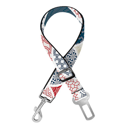 Japanese Geometric Pattern Print Dog Seat Belt