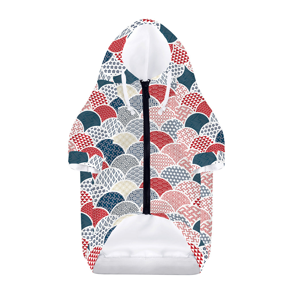Japanese Geometric Pattern Print Dog Zip Up Hoodie