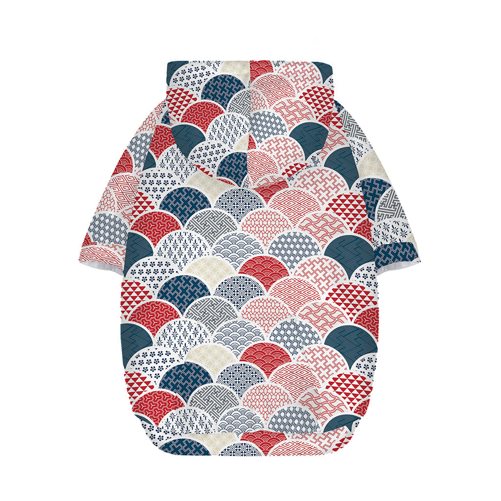 Japanese Geometric Pattern Print Dog Zip Up Hoodie