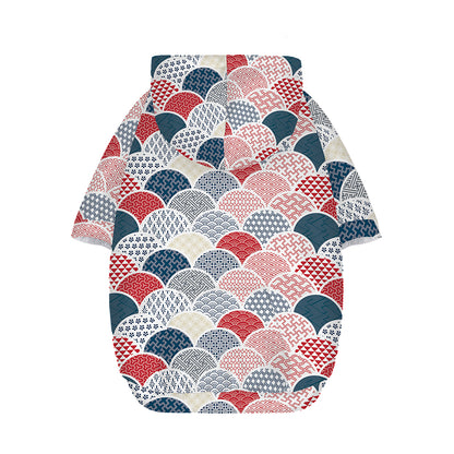 Japanese Geometric Pattern Print Dog Zip Up Hoodie