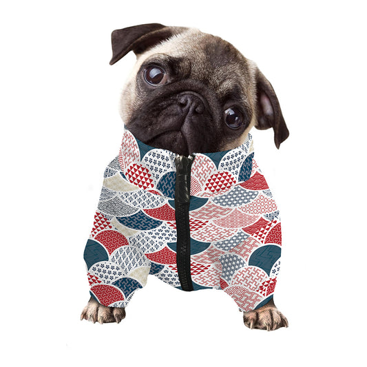 Japanese Geometric Pattern Print Dog Zip Up Jacket