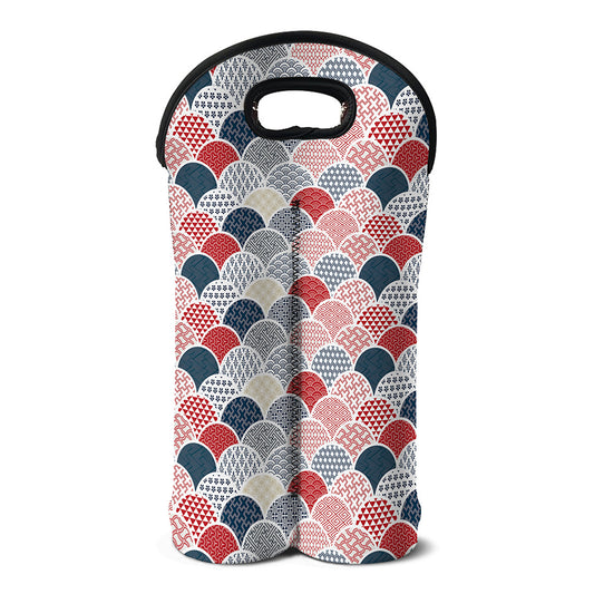 Japanese Geometric Pattern Print Double Neoprene Wine Tote