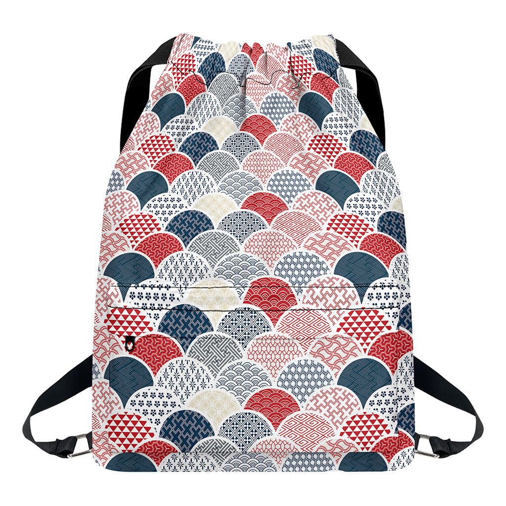 Japanese Geometric Pattern Print Drawstring Backpack
