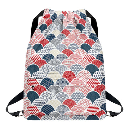 Japanese Geometric Pattern Print Drawstring Backpack