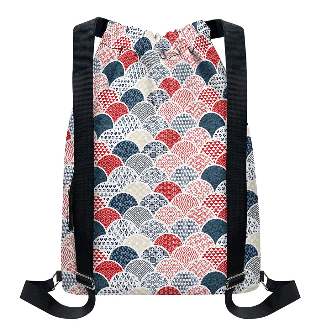 Japanese Geometric Pattern Print Drawstring Backpack