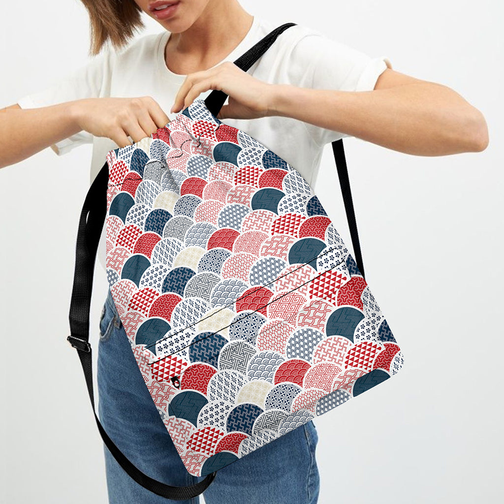 Japanese Geometric Pattern Print Drawstring Backpack