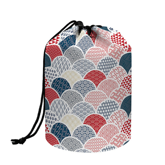 Japanese Geometric Pattern Print Drawstring Makeup Bag