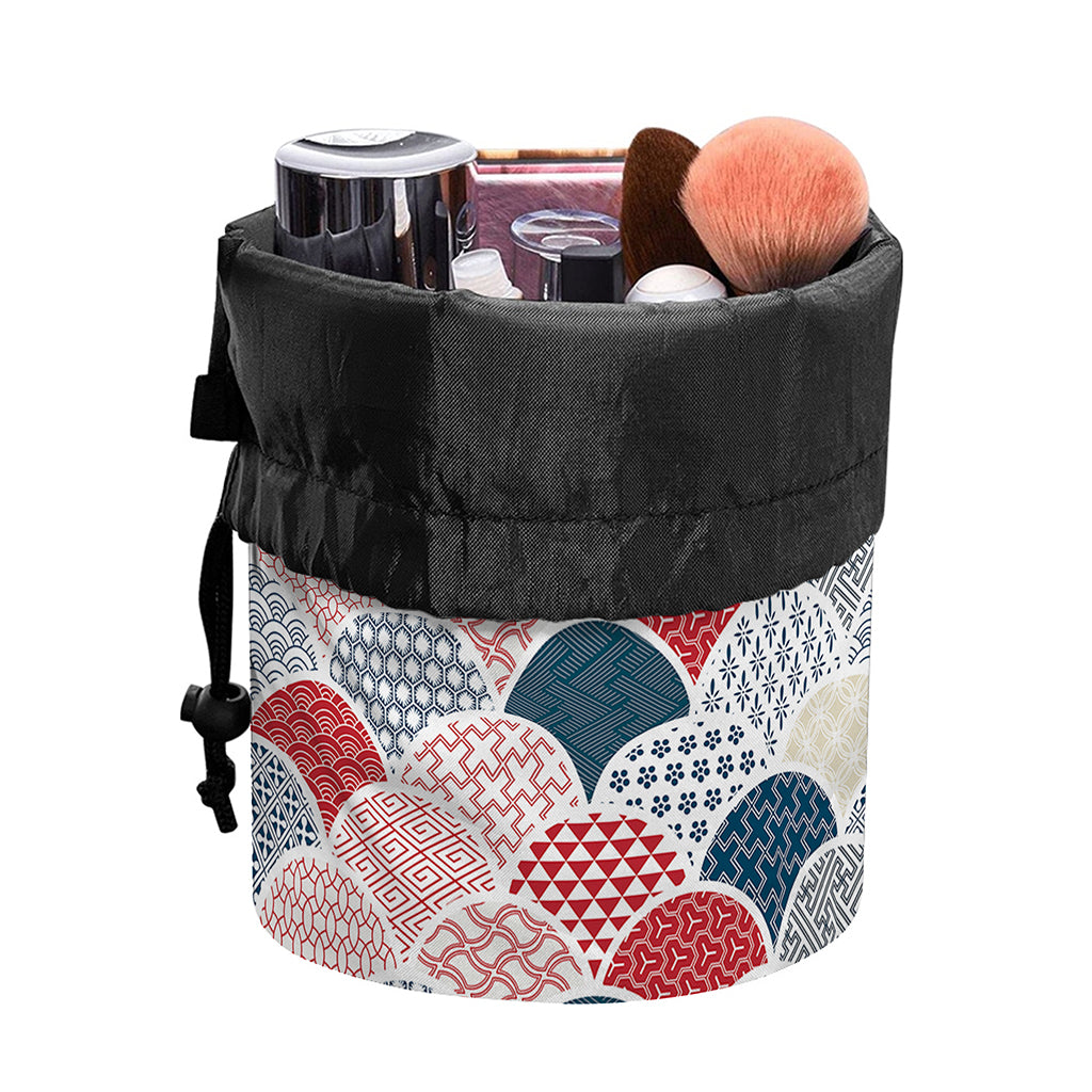 Japanese Geometric Pattern Print Drawstring Makeup Bag