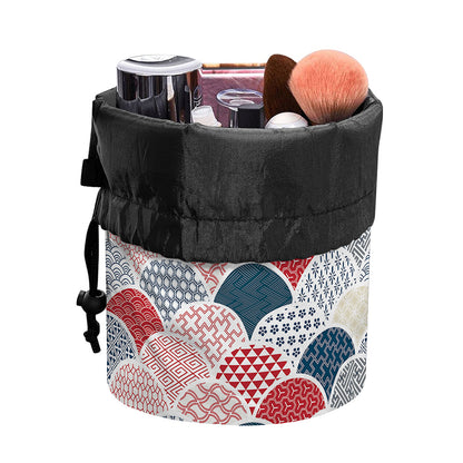 Japanese Geometric Pattern Print Drawstring Makeup Bag