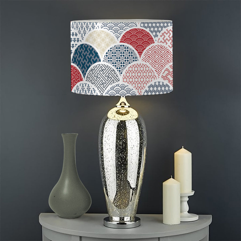 Japanese Geometric Pattern Print Drum Lamp Shade