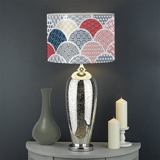 Japanese Geometric Pattern Print Drum Lamp Shade
