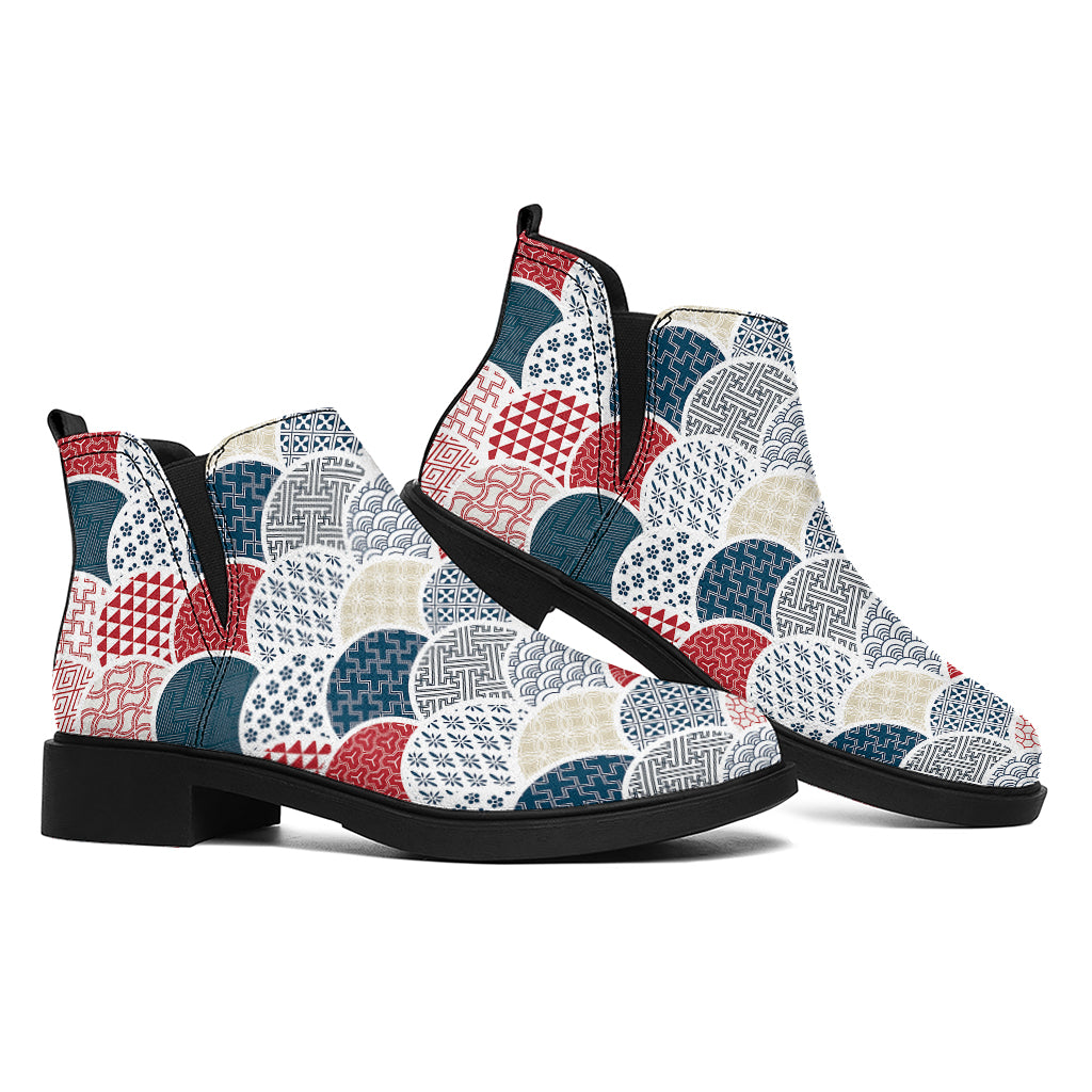 Japanese Geometric Pattern Print Flat Ankle Boots