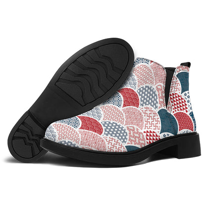 Japanese Geometric Pattern Print Flat Ankle Boots